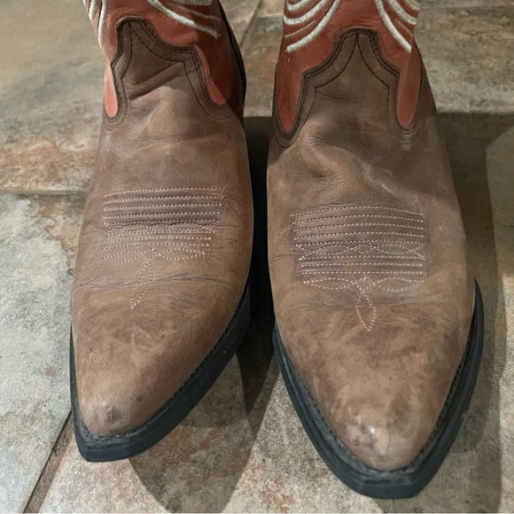 Ariat Women’s 9.5B Brown Rose Coral Leather Pointed Toe Pull On Cowgirl Boots - Picture 4 of 15